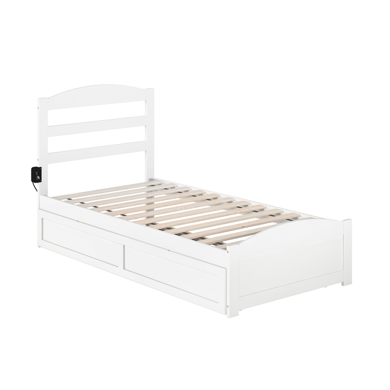 AFI Warren Solid Wood Twin Bed w/ Footboard & Twin Trundle in White