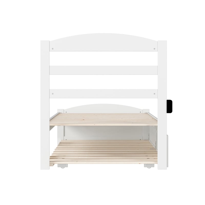 AFI Warren Solid Wood Twin Bed w/ Footboard & Twin Trundle in White
