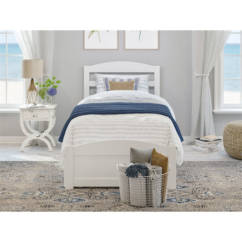 AFI Warren Solid Wood Twin Bed w/ Footboard & Twin Trundle in White