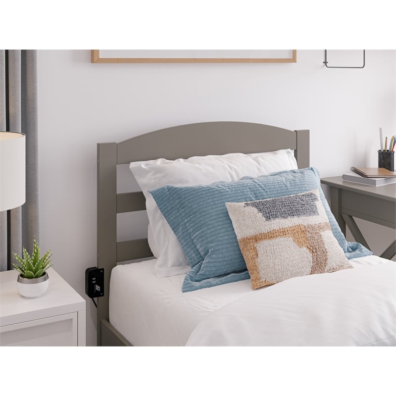 AFI Warren Solid Wood Twin Bed w/ Footboard & Twin Trundle in Gray