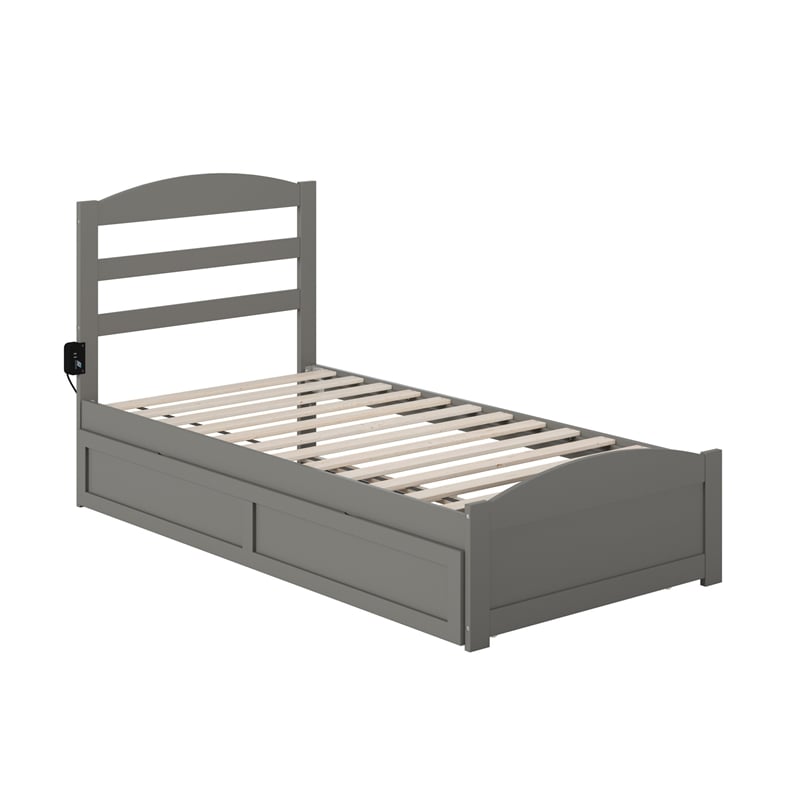 AFI Warren Solid Wood Twin Bed w/ Footboard & Twin Trundle in Gray