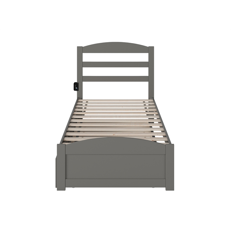 AFI Warren Solid Wood Twin Bed w/ Footboard & Twin Trundle in Gray