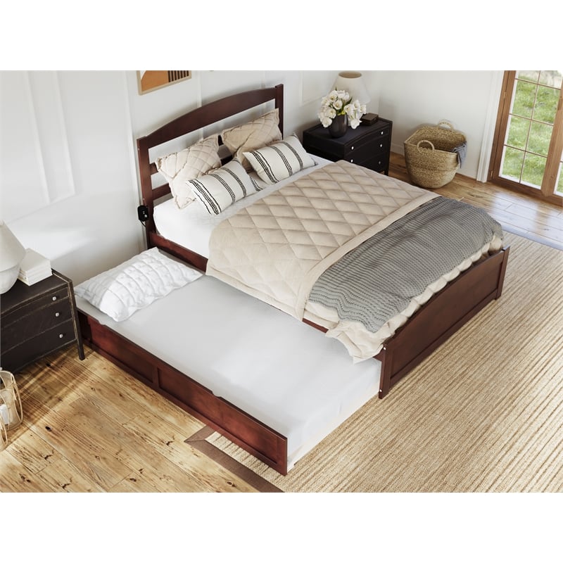 AFI Warren Solid Wood Full Bed w/ Footboard & Twin Trundle in Walnut