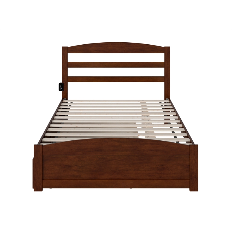 AFI Warren Solid Wood Full Bed w/ Footboard & Twin Trundle in Walnut