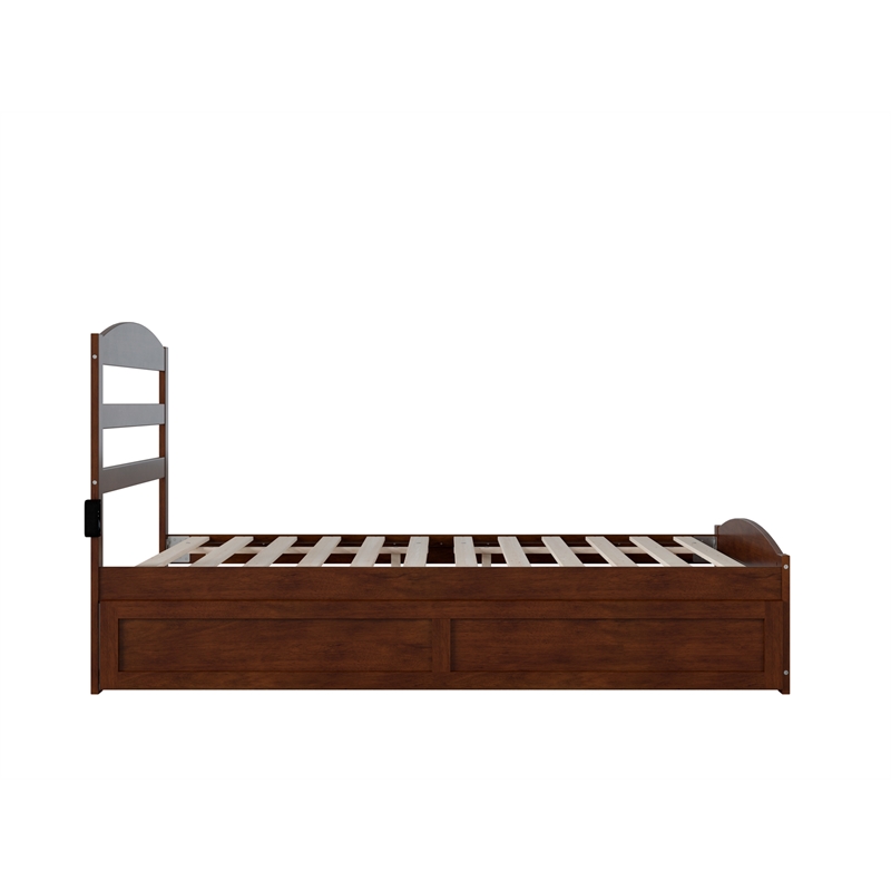 AFI Warren Solid Wood Full Bed w/ Footboard & Twin Trundle in Walnut