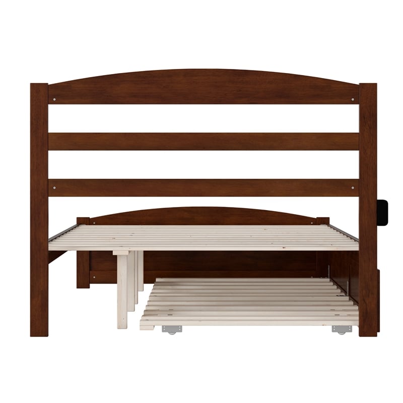 AFI Warren Solid Wood Full Bed w/ Footboard & Twin Trundle in Walnut