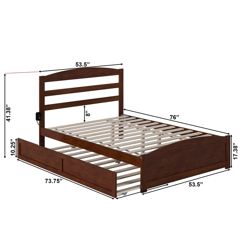 AFI Warren Solid Wood Full Bed w/ Footboard & Twin Trundle in Walnut