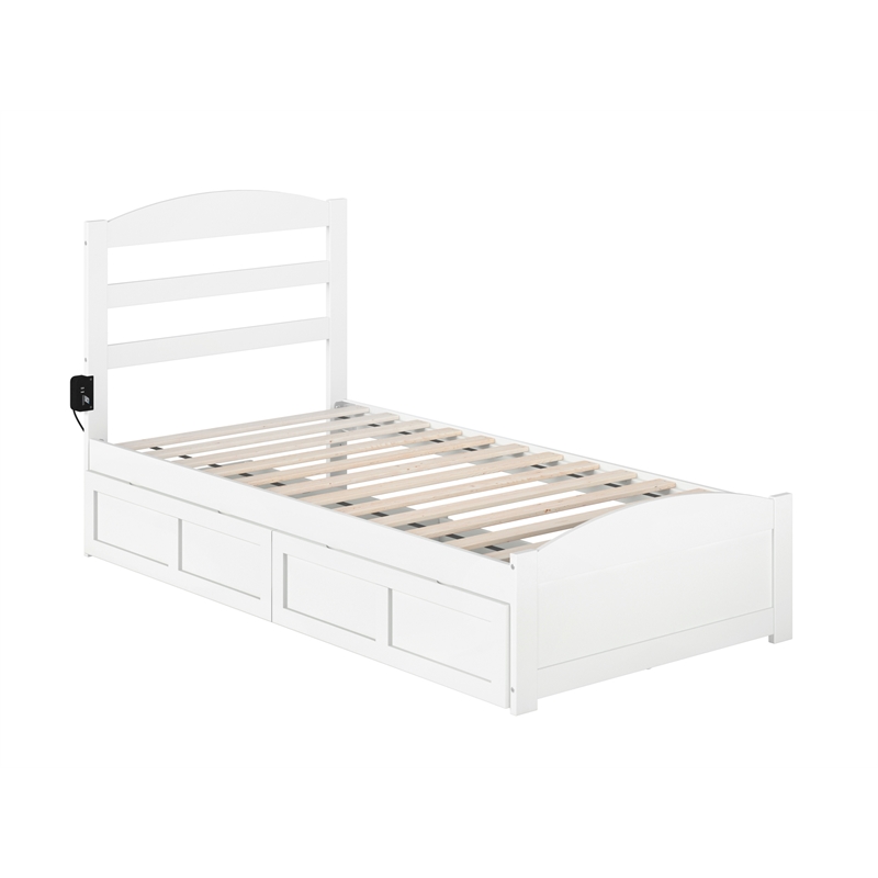 AFI Warren Solid Wood Twin Bed w/ Footboard & 2 Drawers in White