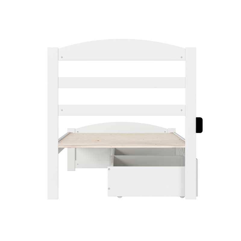 AFI Warren Solid Wood Twin Bed w/ Footboard & 2 Drawers in White