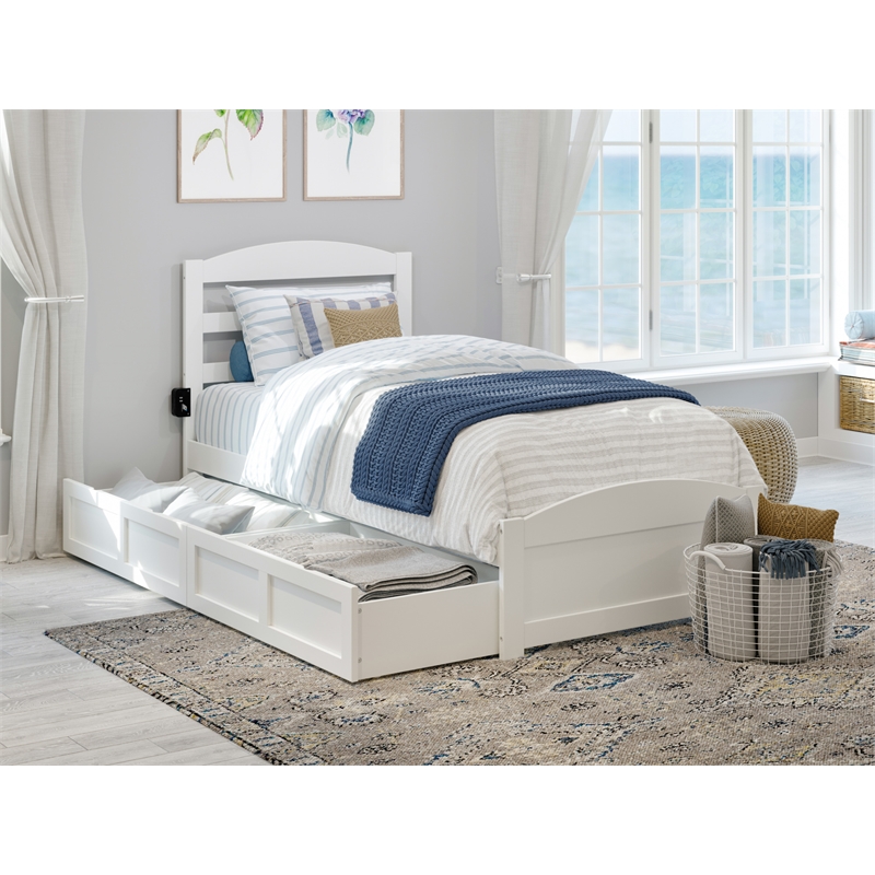 AFI Warren Solid Wood Twin Bed w/ Footboard & 2 Drawers in White