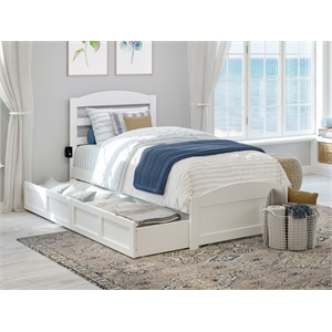 AFI Warren Solid Wood Twin Bed w/ Footboard & 2 Drawers in White