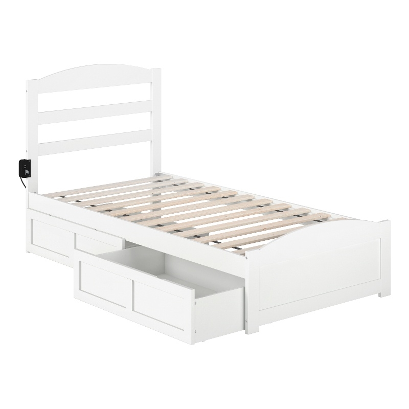 AFI Warren Solid Wood Twin Bed w/ Footboard & 2 Drawers in White