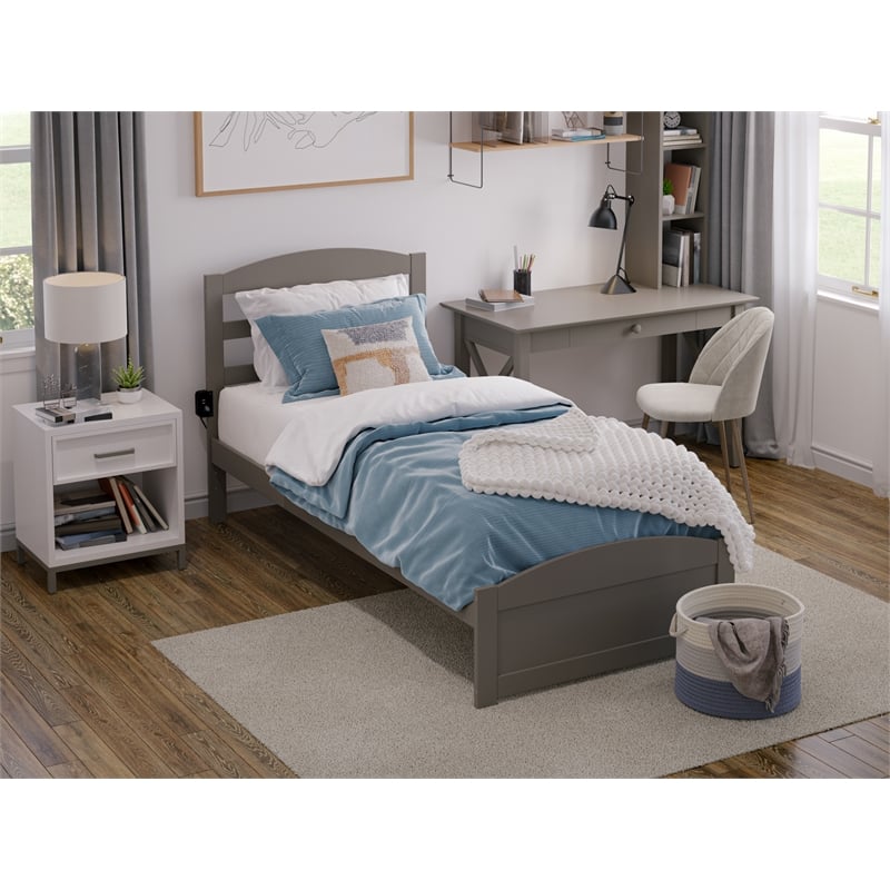 AFI Warren Solid Wood Twin Extra Long Bed w/ Footboard in Gray
