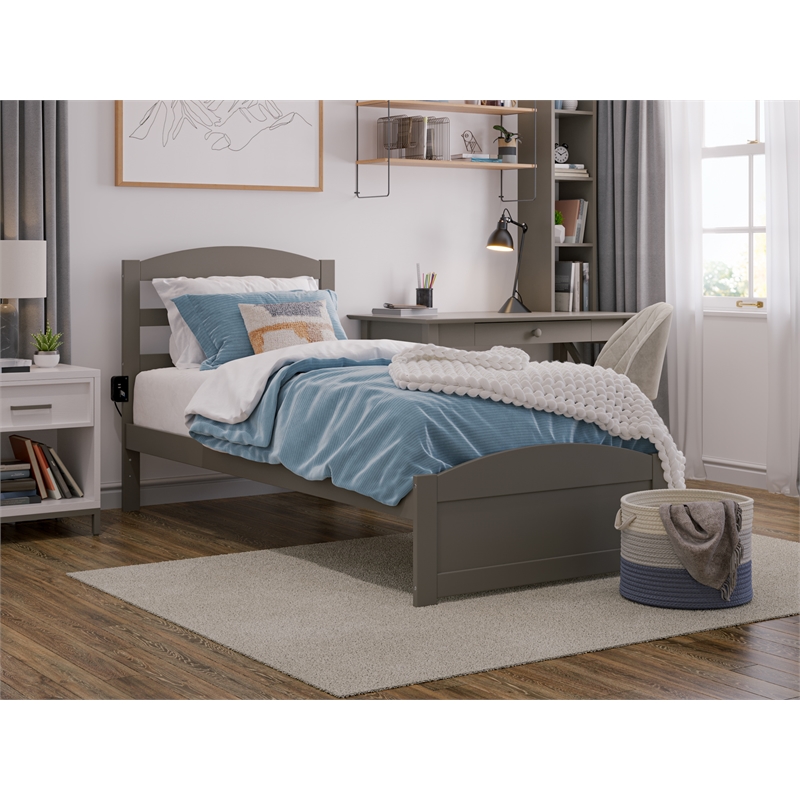 AFI Warren Solid Wood Twin Extra Long Bed w/ Footboard in Gray