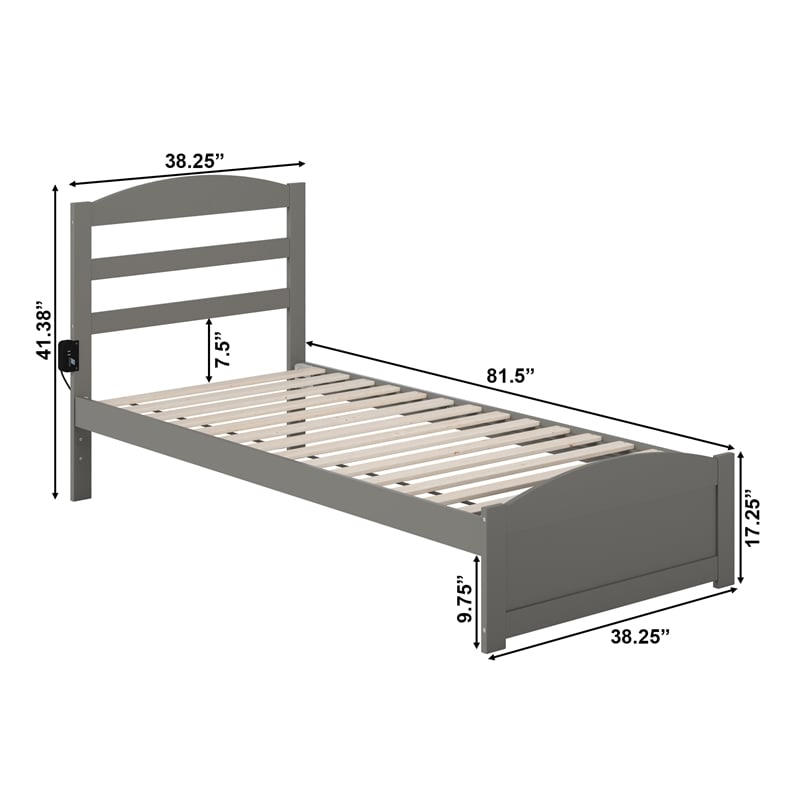AFI Warren Solid Wood Twin Extra Long Bed w/ Footboard in Gray