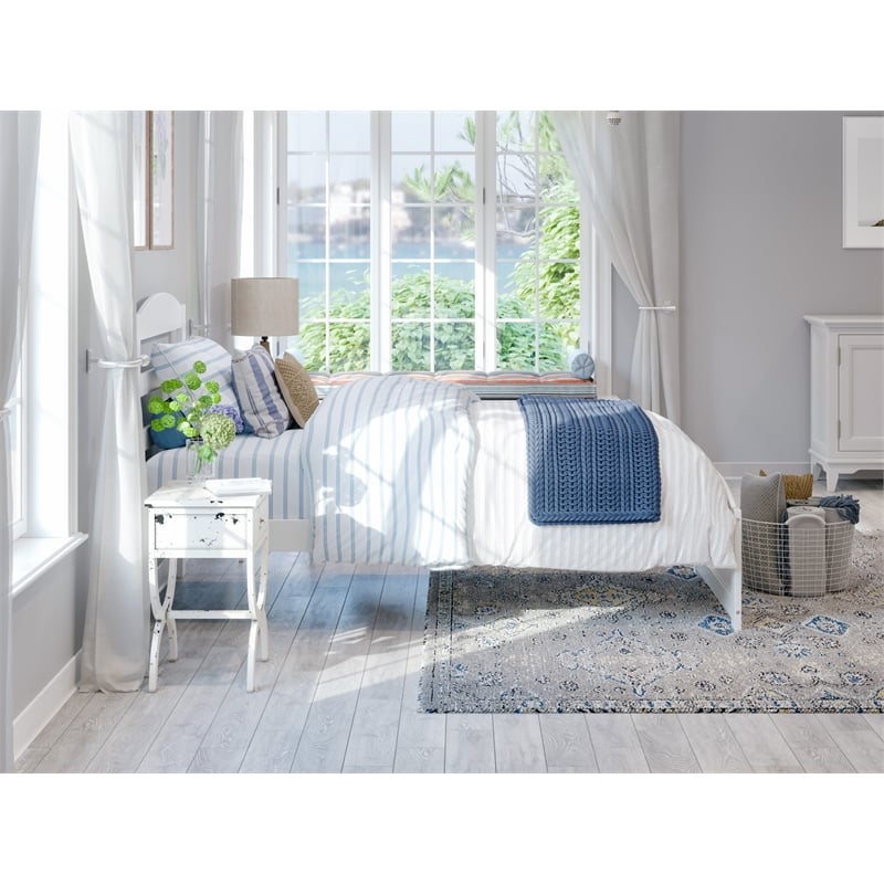 AFI Warren Solid Wood Twin Bed with Footboard and USB Charger in White