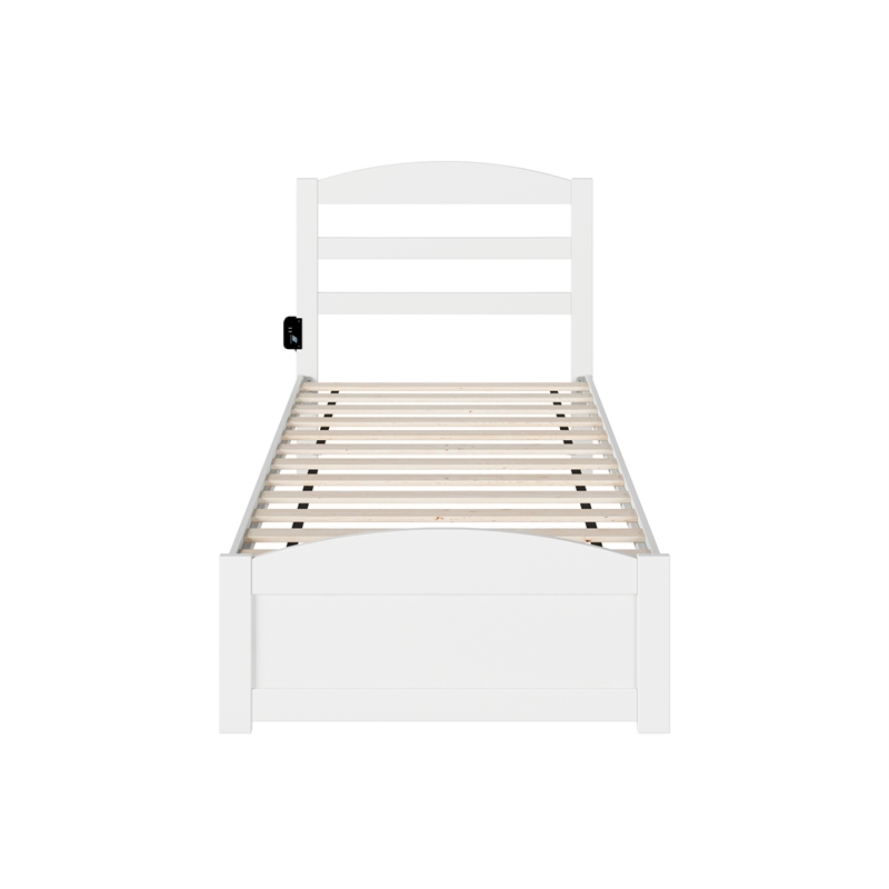 AFI Warren Solid Wood Twin Bed with Footboard and USB Charger in White