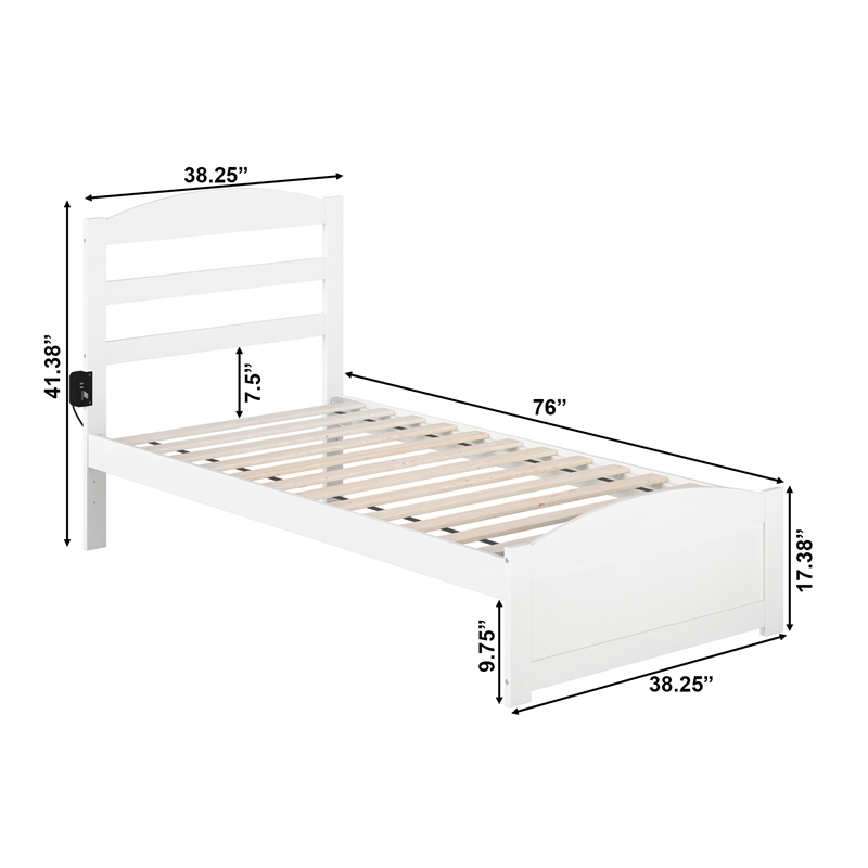 AFI Warren Solid Wood Twin Bed with Footboard and USB Charger in White