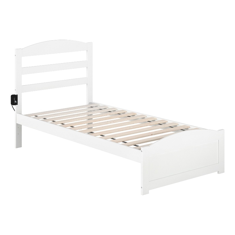 AFI Warren Solid Wood Twin Bed with Footboard and USB Charger in White