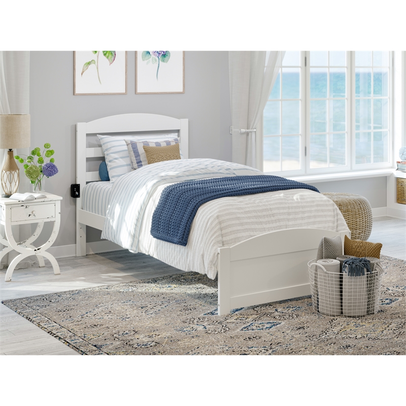 AFI Warren Solid Wood Twin Bed with Footboard and USB Charger in White