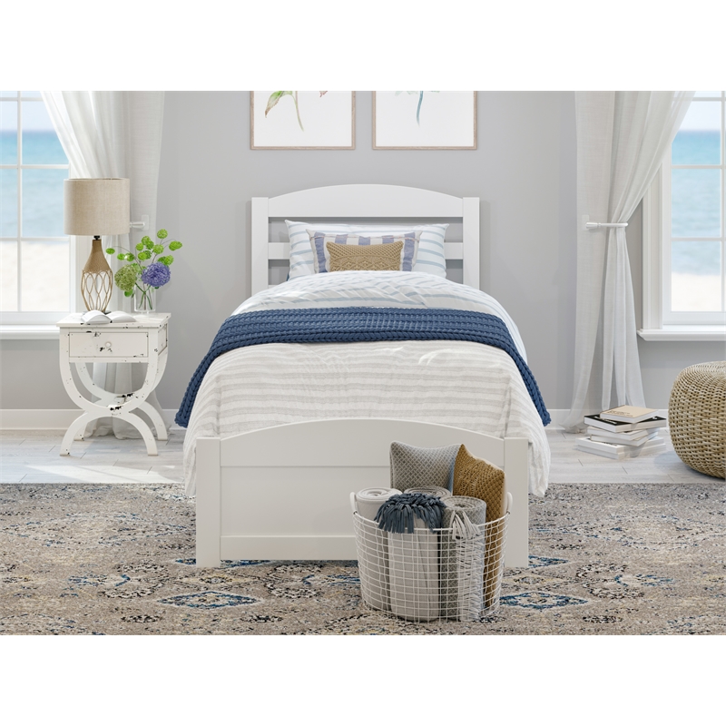 AFI Warren Solid Wood Twin Bed with Footboard and USB Charger in White