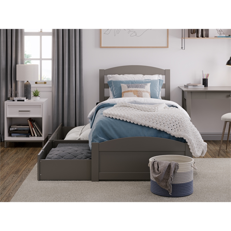 AFI Warren Solid Wood Twin Bed w/ Footboard & 2 Drawers in Gray