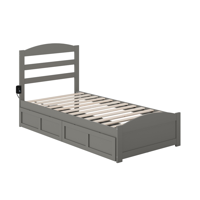AFI Warren Solid Wood Twin Bed w/ Footboard & 2 Drawers in Gray
