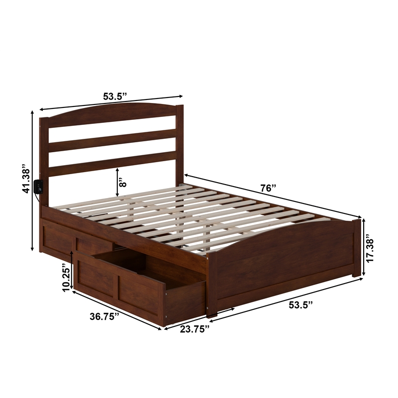 AFI Warren Solid Wood Traditional Full Bed w/ 2 Drawers in Walnut