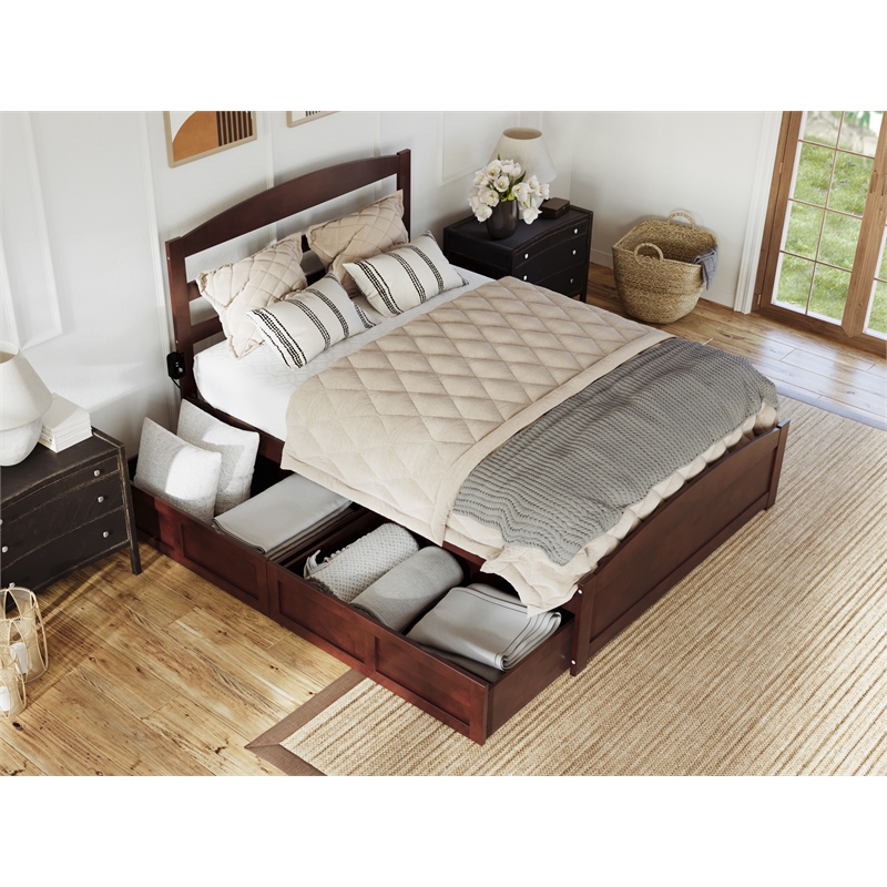 AFI Warren Solid Wood Traditional Full Bed w/ 2 Drawers in Walnut