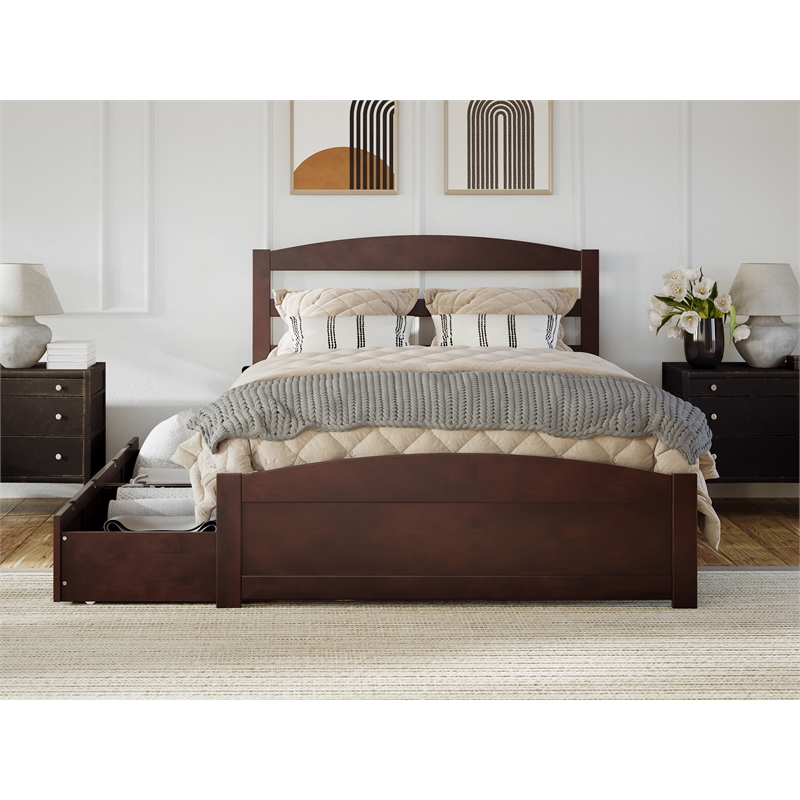 AFI Warren Solid Wood Traditional Full Bed w/ 2 Drawers in Walnut