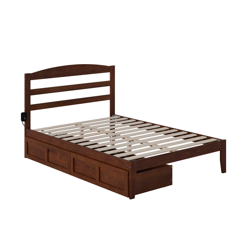 AFI Warren Solid Wood Traditional Full Bed w/ 2 Drawers in Walnut