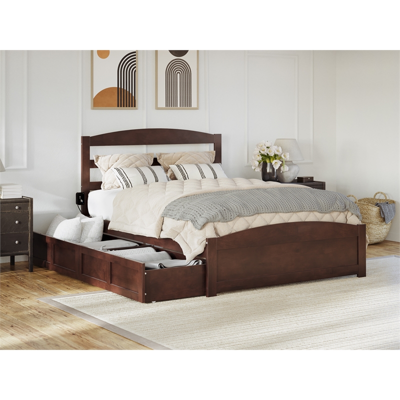 AFI Warren Solid Wood Traditional Full Bed w/ 2 Drawers in Walnut