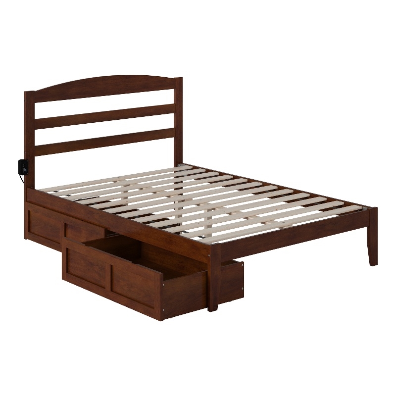 AFI Warren Solid Wood Traditional Full Bed w/ 2 Drawers in Walnut