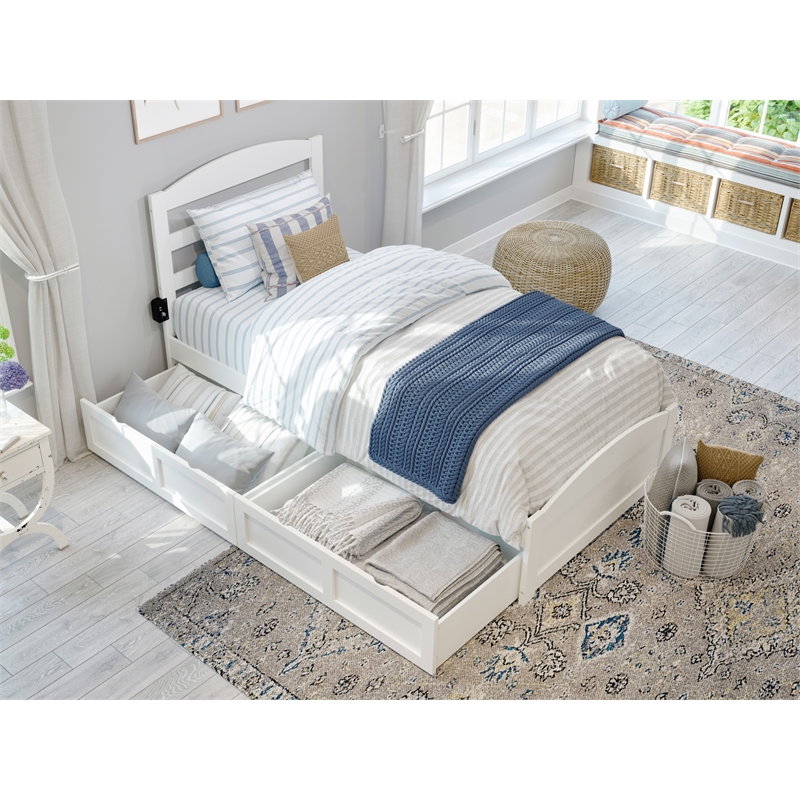AFI Warren Solid Wood Twin Bed w/ Footboard & Drawers in White