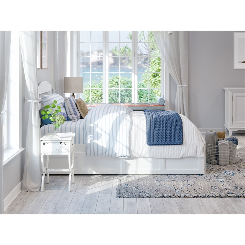 AFI Warren Solid Wood Twin Bed w/ Footboard & Drawers in White