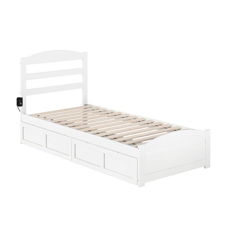 AFI Warren Solid Wood Twin Bed w/ Footboard & Drawers in White