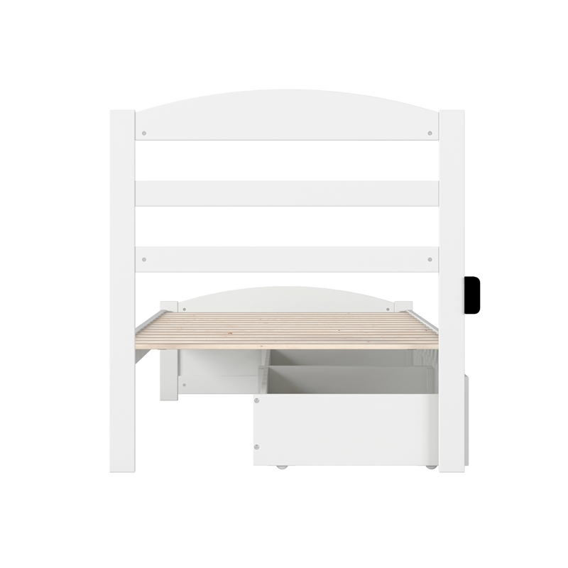 AFI Warren Solid Wood Twin Bed w/ Footboard & Drawers in White