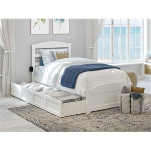 AFI Warren Solid Wood Twin Bed w/ Footboard & Drawers in White