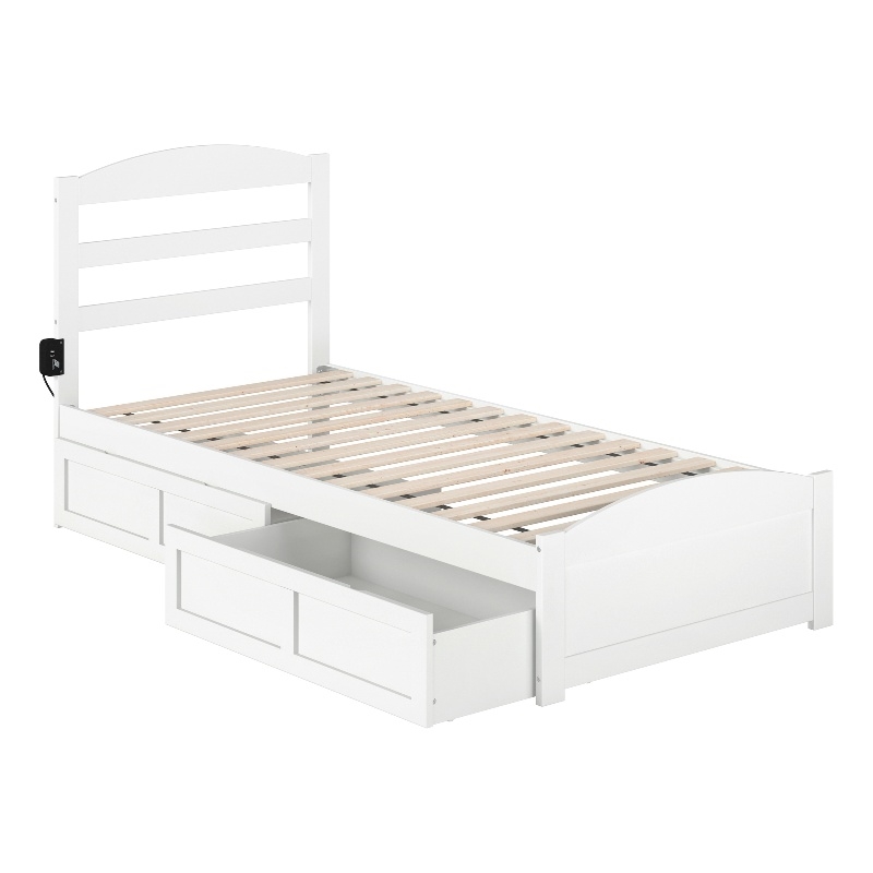 AFI Warren Solid Wood Twin Bed w/ Footboard & Drawers in White