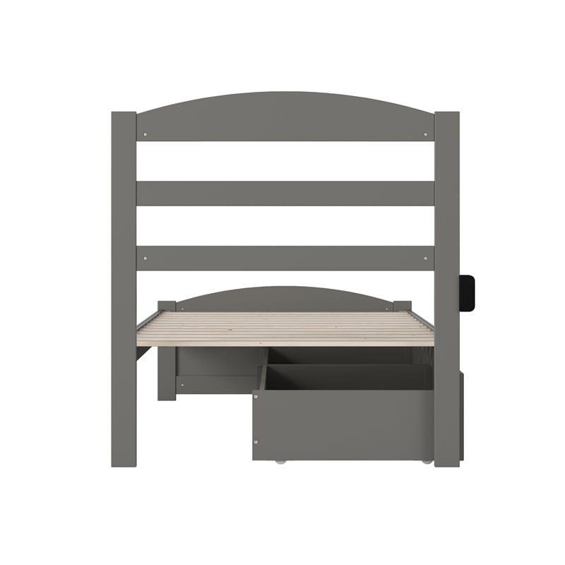 AFI Warren Solid Wood Twin Bed w/ Footboard & 2 Drawers in Gray