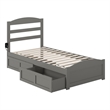 AFI Warren Solid Wood Twin Bed w/ Footboard & 2 Drawers in Gray