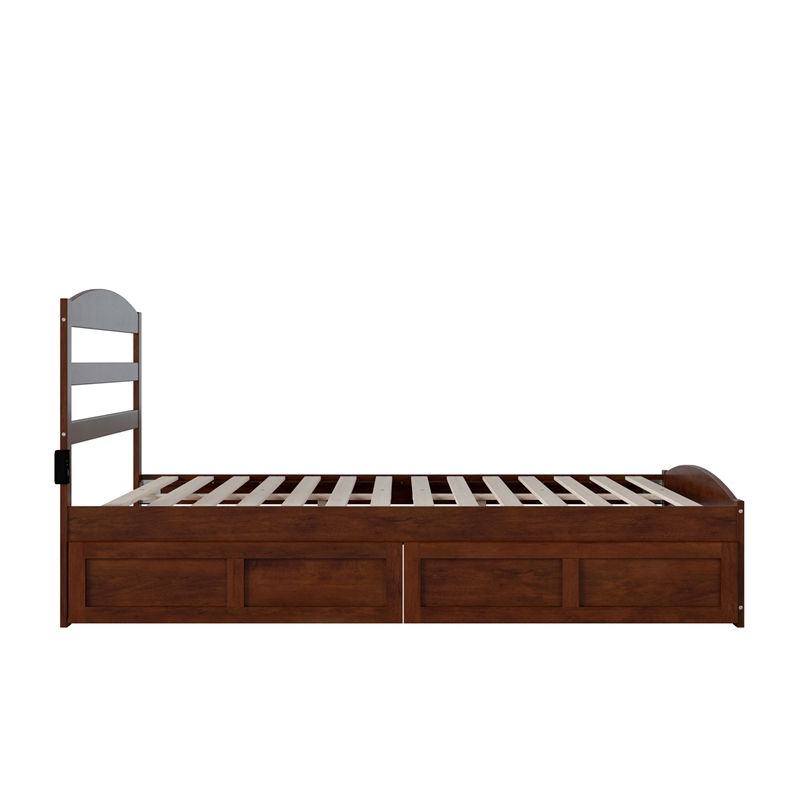 AFI Warren Solid Wood Queen Bed w/ Footboard & 2 Drawers in Walnut