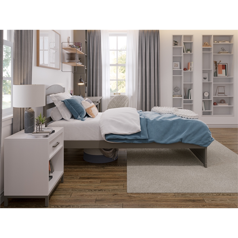 AFI Warren Solid Wood Twin Platform Bed with Footboard in Gray