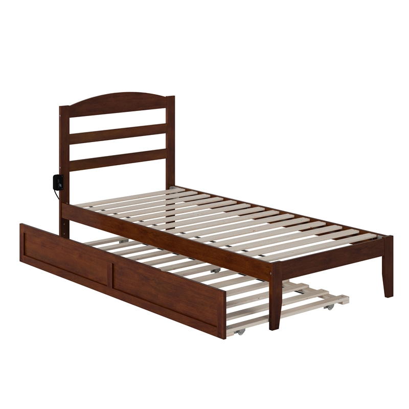 AFI Warren Solid Wood Twin XL Bed w/ Twin XL Trundle in Walnut