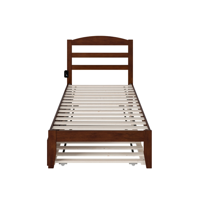 AFI Warren Solid Wood Twin XL Bed w/ Twin XL Trundle in Walnut