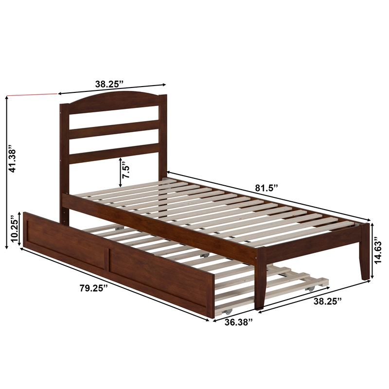 AFI Warren Solid Wood Twin XL Bed w/ Twin XL Trundle in Walnut