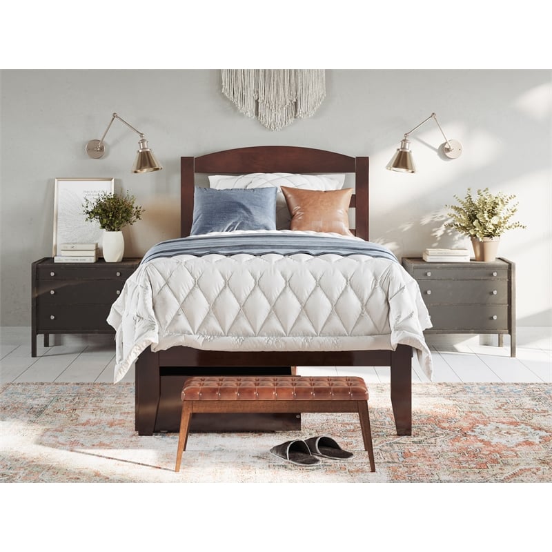 AFI Warren Solid Wood Twin Extra Long Bed w/ 2 Drawers in Walnut