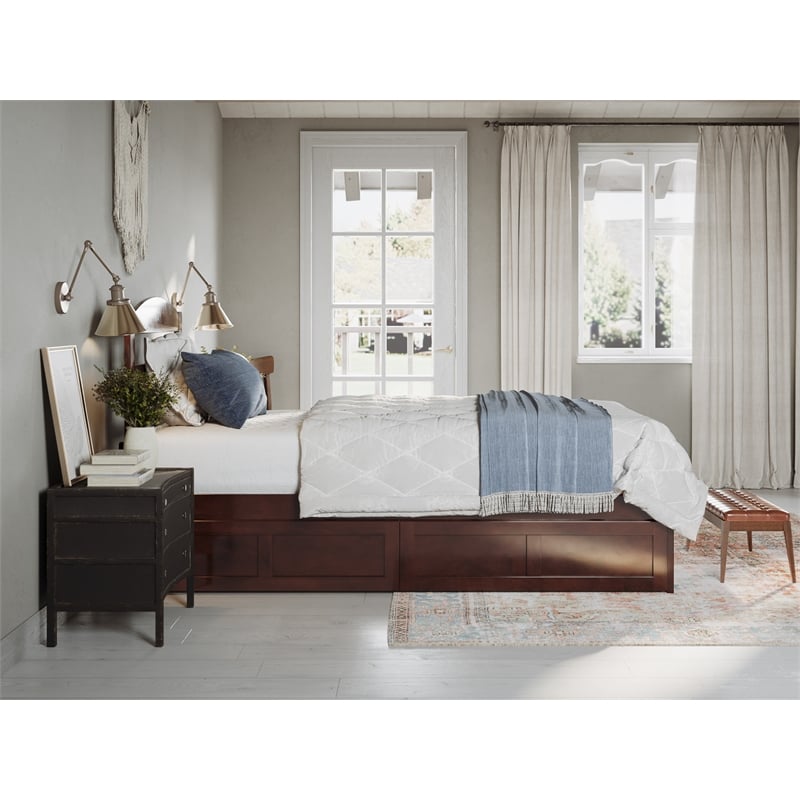 AFI Warren Solid Wood Twin Extra Long Bed w/ 2 Drawers in Walnut