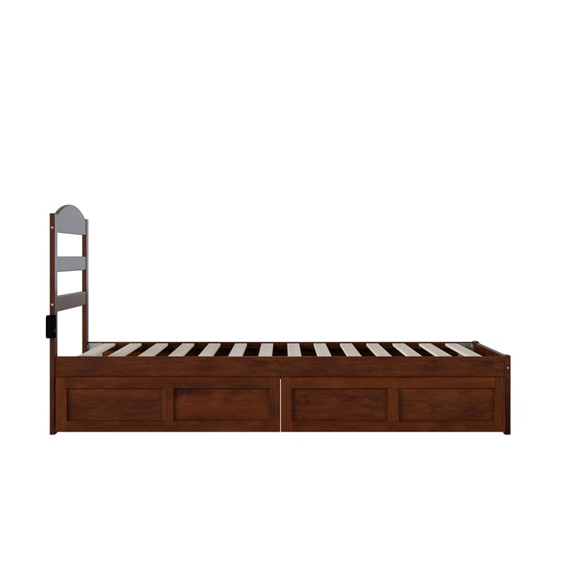 AFI Warren Solid Wood Twin Extra Long Bed w/ 2 Drawers in Walnut