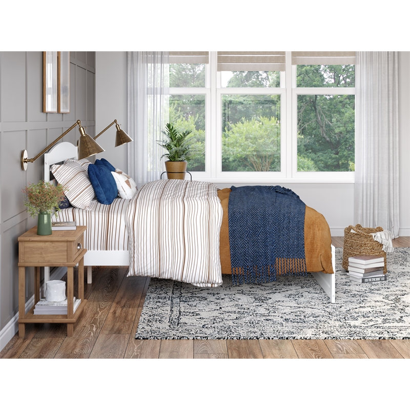 Warren Solid Wood Full Bed with Footboard and USB Charging Station in White